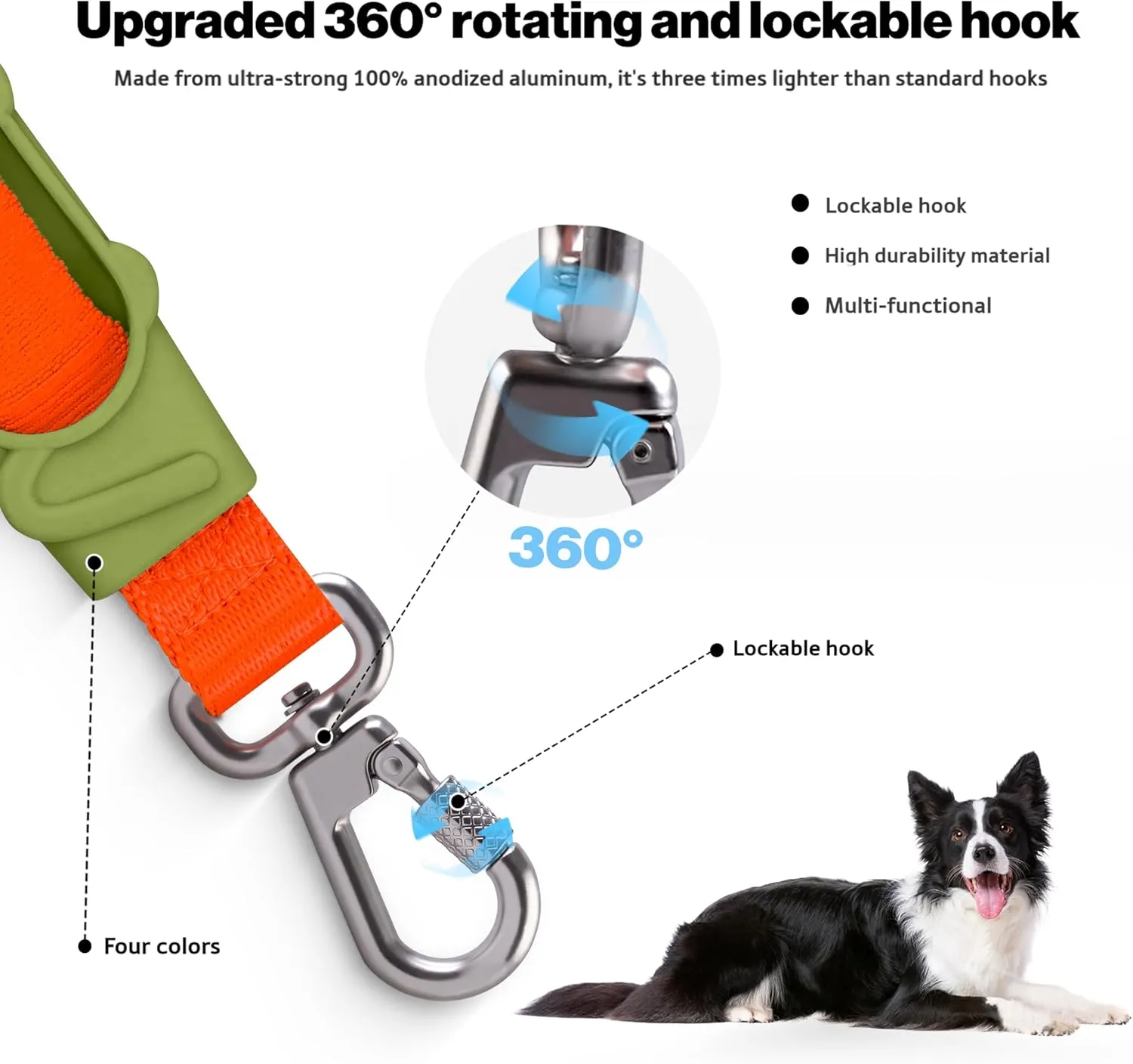 Shock Absorbing Dog Leash, Bungee Dog Leash with Swivel Lockable Hook & Padded Handle, No-Pull Lead for All Dog Sizes - Enhances Safety & Comfort for Outdoor Walks (Green, Curve Strap)