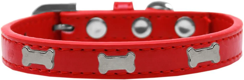 Silver Bone Widget Dog Collar Red Size 14