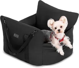Small Dog Booster Seat - Waterproof Dog Booster Seat for Car with Storage Pockets, Clip-On Safety Leash and Thickened Memory Foam Filling, Puppy Car Seat Do Up to 25lbs, Black