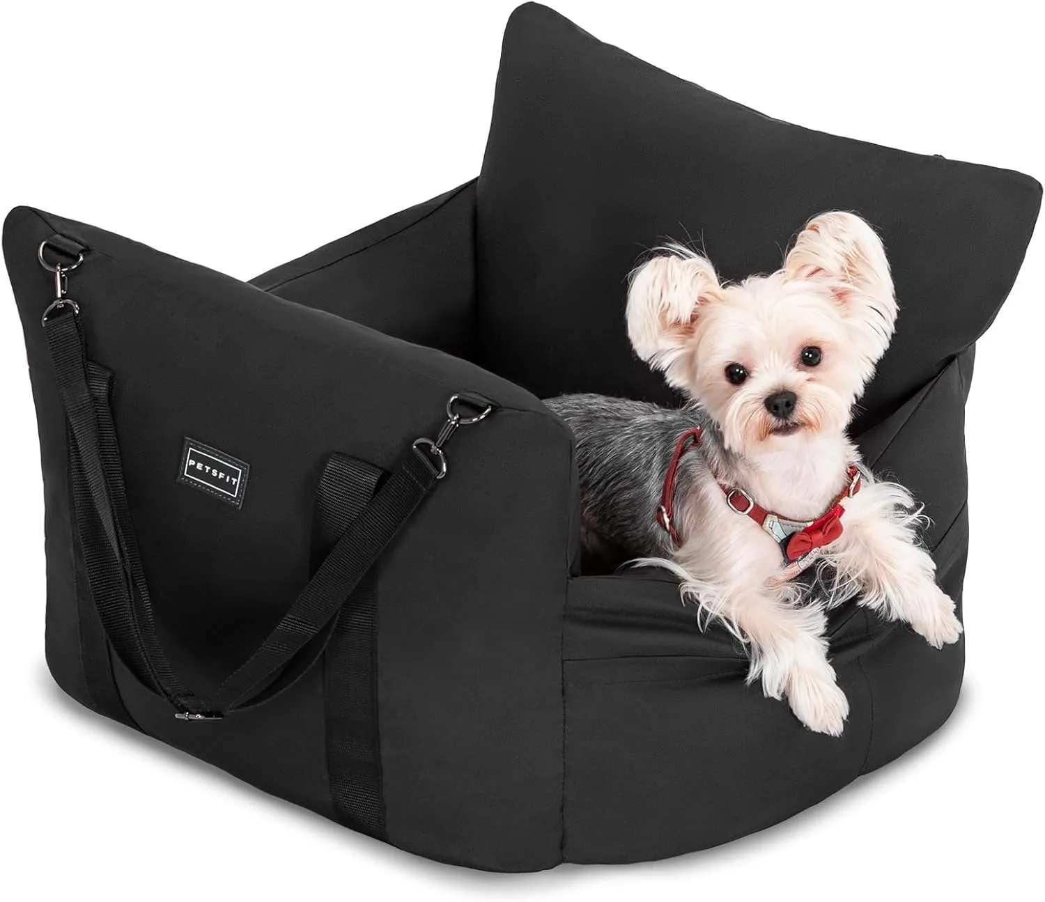 Small Dog Booster Seat - Waterproof Dog Booster Seat for Car with Storage Pockets, Clip-On Safety Leash and Thickened Memory Foam Filling, Puppy Car Seat Do Up to 25lbs, Black