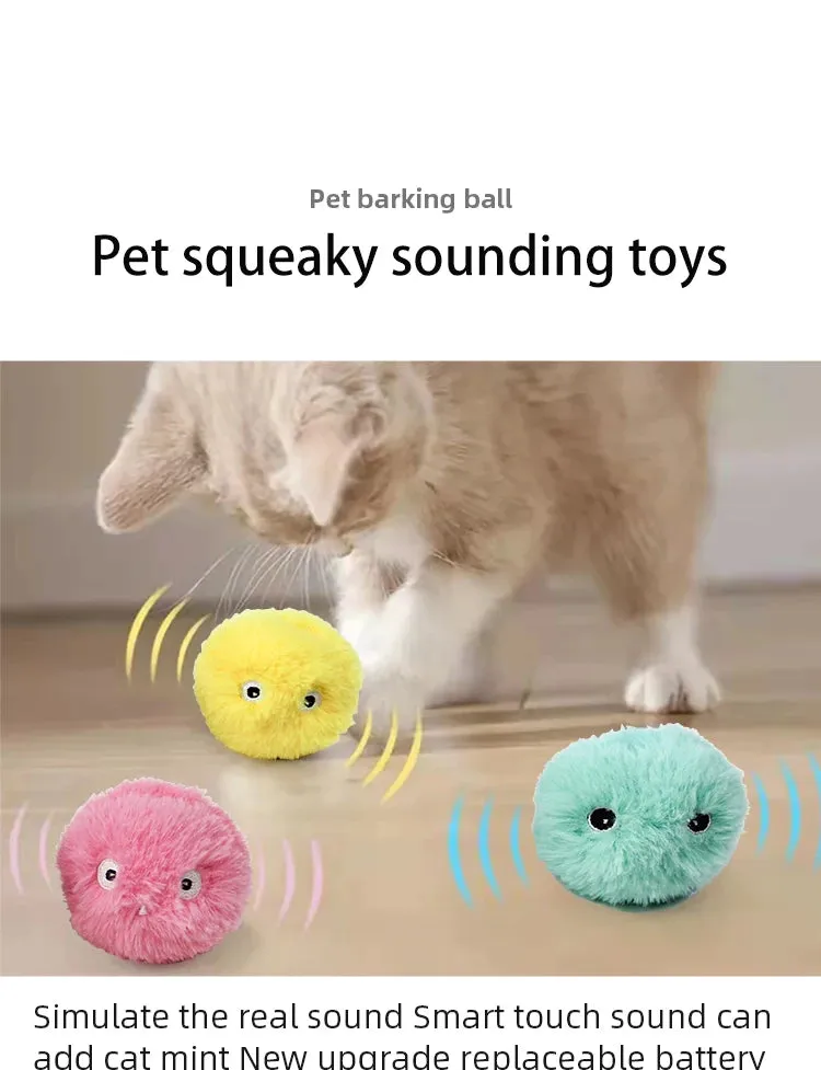 Smart Cat Toys Plush Electric Catnip Training Toy Kitten Touch Sounding Pet Product Squeak Toy Ball