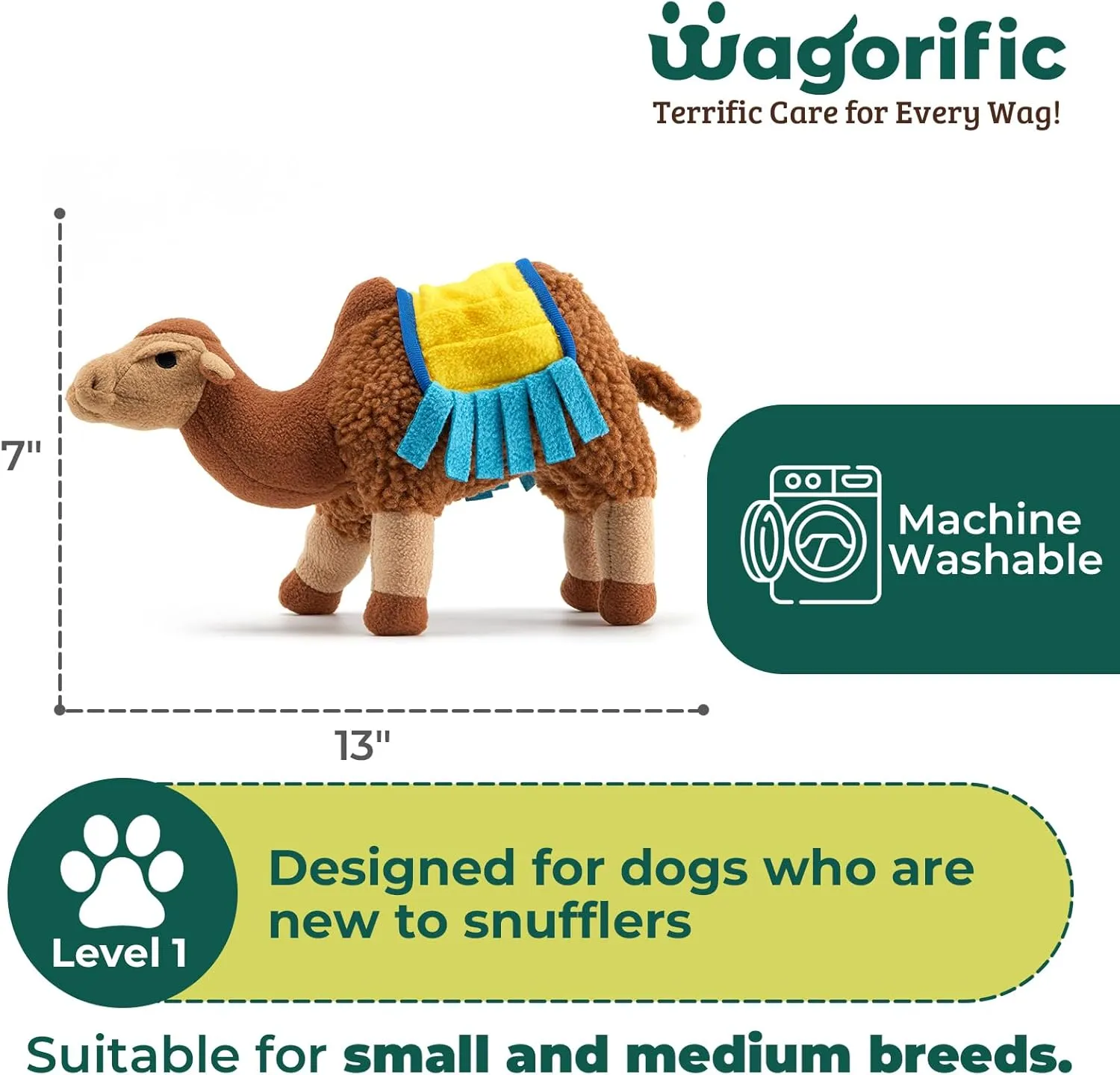 Snuffle Dogs Toys Plush Stuffed Puppy Toy with Squeaky Treat Hide for Large, Medium, Small Dogs and Puppies Slow Feeder, Machine Washable, Pet Supplies Toys for Dogs to Keep Them Busy, Camel