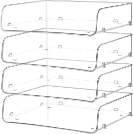 Stackable Paper Trays, 4 Tier Desk File Organizer, Document Letter Tray for Office Supplies, Magazine