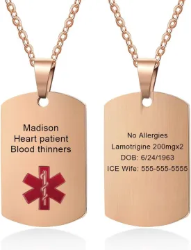 Stainless Steel Medical Alert Necklace - Personalized ID Tags for Men & Women - Emergency Alert Jewelry