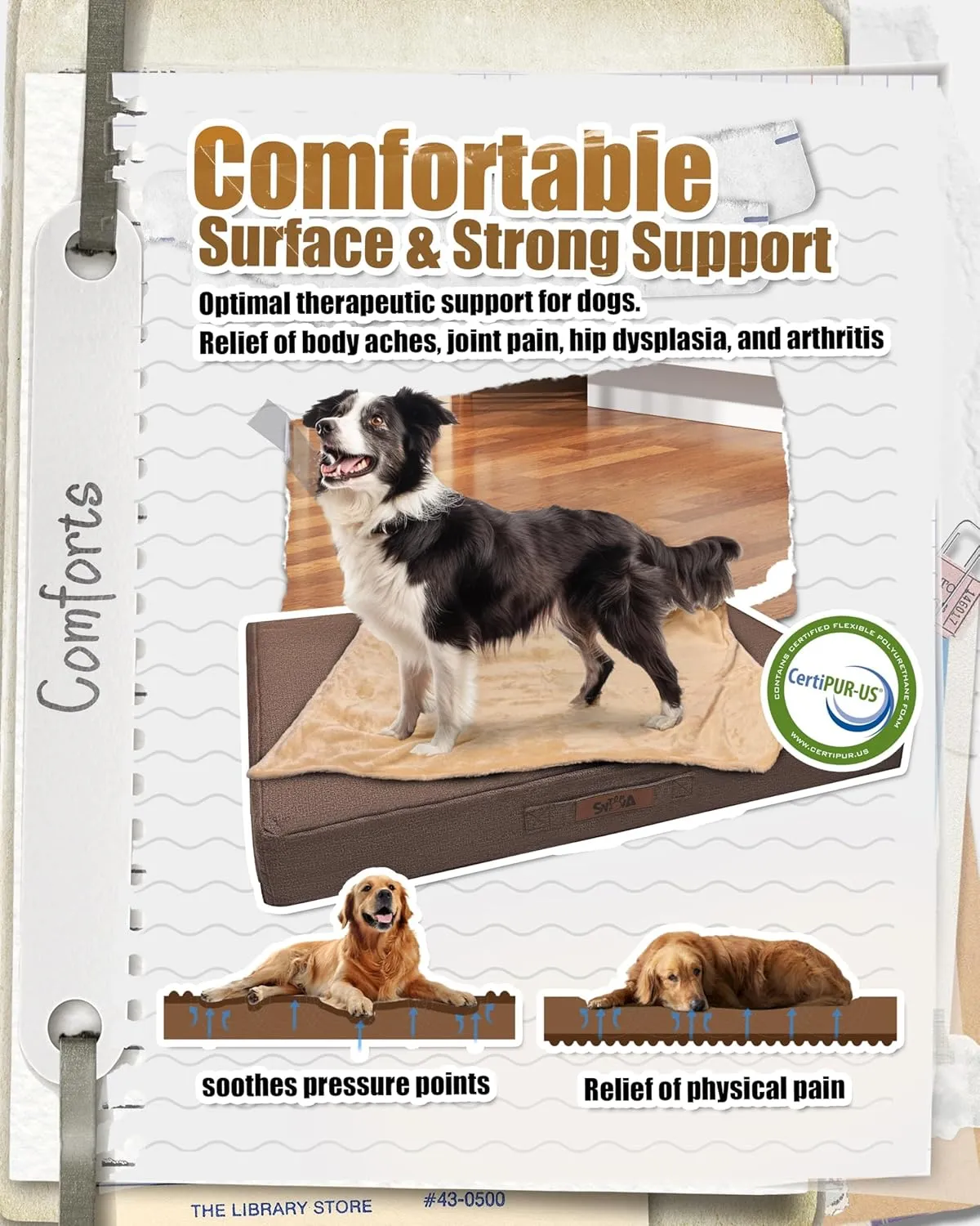 Sytopia 42'' XL Outdoor Orthopedic Dog Beds for Extra Large Dogs with Detachable Blanket, Removable Waterproof and Washable Cover, Egg Crate Foam, Include Blanket, Brown