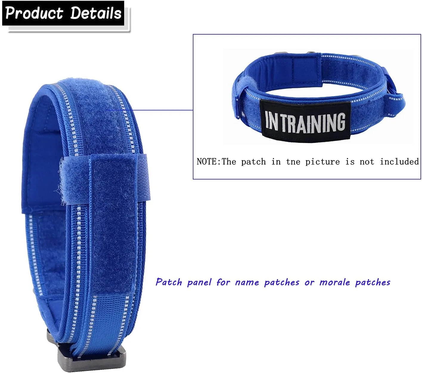 Tactical Dog Collar with Heavy Duty Metal Buckle and Control Handle for Medium Large Dogs Training(Bright Blue, Large)