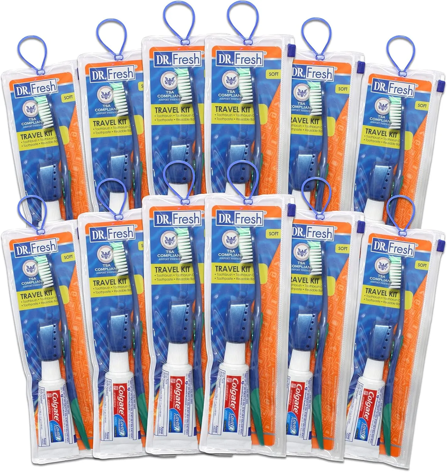 Toothbrush & Cover Travel Kit with Colgate Toothpaste (12 Pack)
