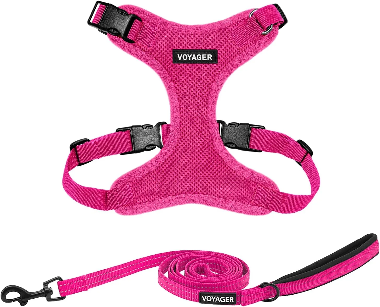 Voyager Step-in Lock Dog Harness w Reflective Dog Leash Combo Set with Neoprene Handle 5ft - Supports Small, Medium and Large Breed Puppies/Cats by Best Pet Supplies - Fuchsia, XL