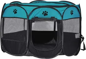 XhuangTech Soft Fabric Portable Foldable Pet Dog Cat Playpen, Exercise Kennel Dogs Cats for Indoor/Outdoor Use, Water Resistant Removable Mesh Shade Cover D40 x H23 inch(Blue&Black)