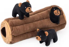 ZippyPaws Burrow- Interactive Dog & Puppy Toys for Boredom, Stimulating Pet Products to Keep Them Busy, Hide & Seek Plush Dog Puzzles, Enrichment Squeaky Toy, for Small & Medium Dogs- Black Bear Log