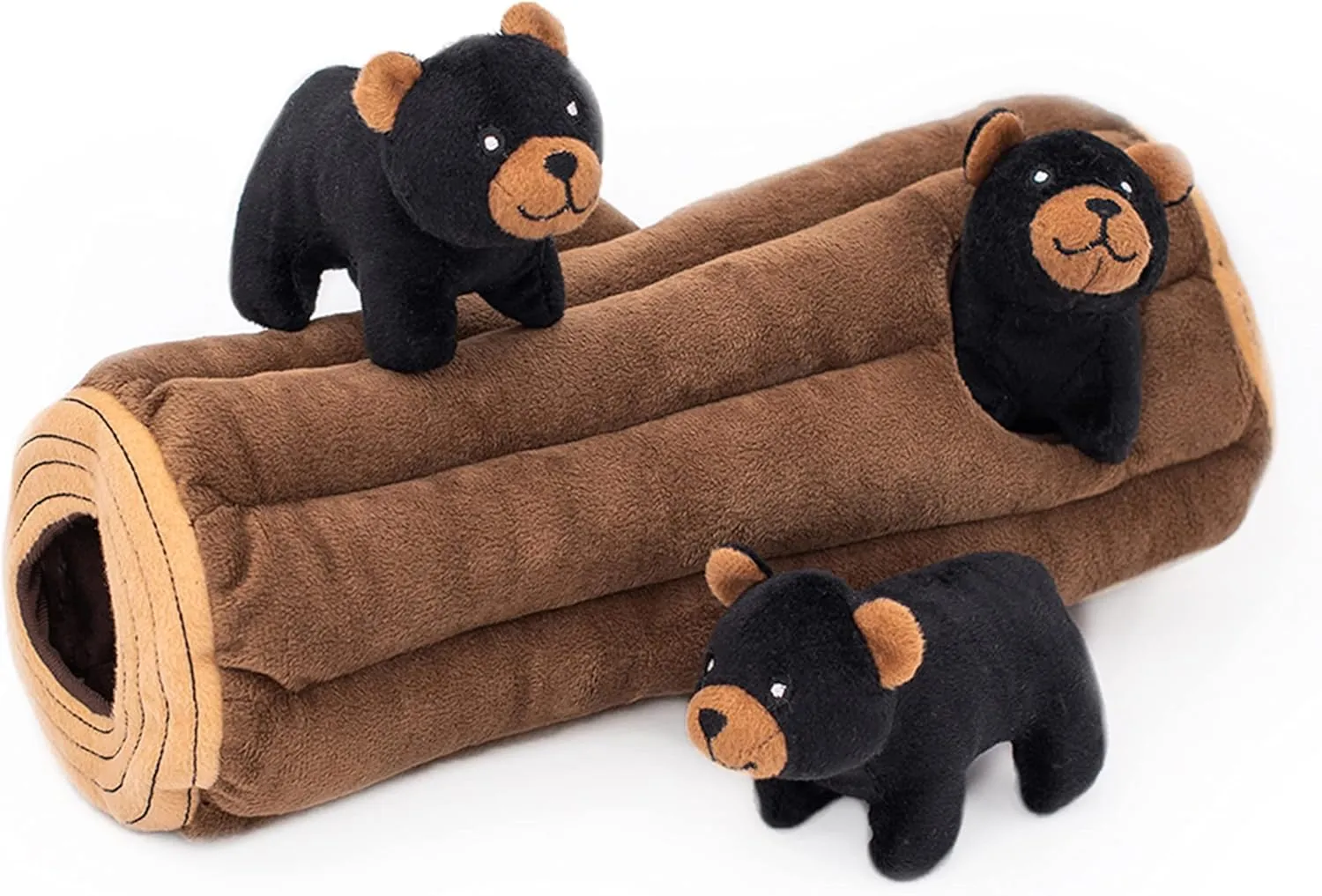 ZippyPaws Burrow- Interactive Dog & Puppy Toys for Boredom, Stimulating Pet Products to Keep Them Busy, Hide & Seek Plush Dog Puzzles, Enrichment Squeaky Toy, for Small & Medium Dogs- Black Bear Log