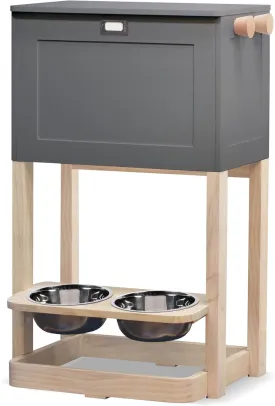 Zoovilla Dog Bowl Stand with Storage  Raised Pet Feeder Station with Soft-Close Lid, 7" Angled Bowls  Waterproof Wooden Dog Storage Organizer for Large & Small Dogs  Modern Design
